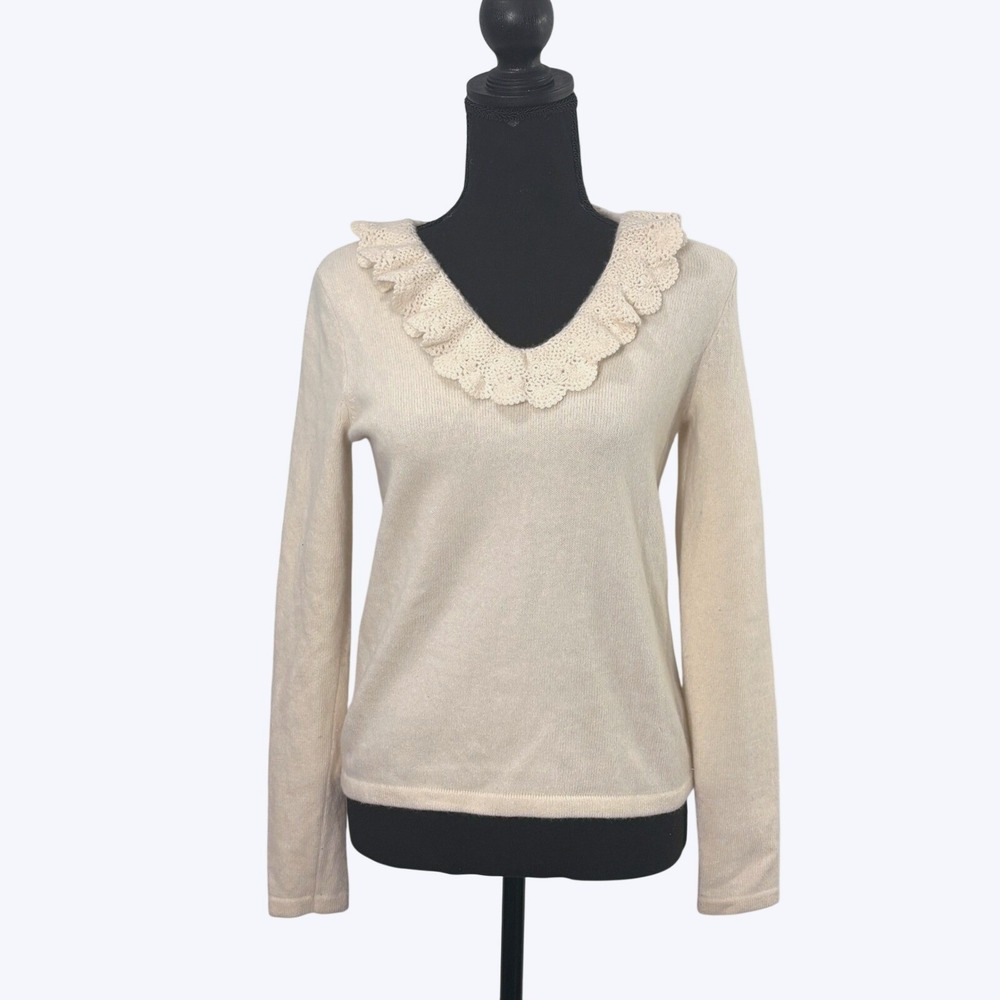 Vtg Lauren Ralph Lauren Ruffle Neck Sweater M (fits S) Merino Cashmere Angora